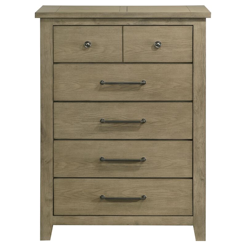 Hazel Tall Dresser Chest, 5 Drawers, Antique Nickel Metal, Oak Brown Wood image number 2