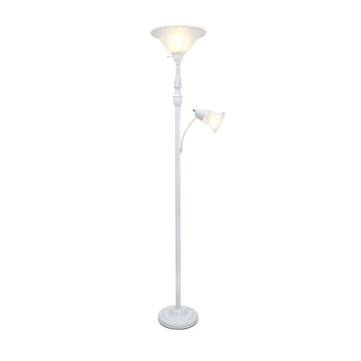 Lalia Home Torchiere Floor Lamp with Reading Light and Marble Glass Shades for Living Room, Bedroom