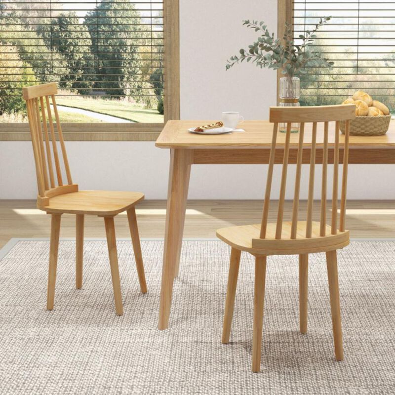 Hivvago Windsor Dining Chairs Set of 2 with High Spindle Back and Natural Rubber Wood Legs for Dining Room Living Room