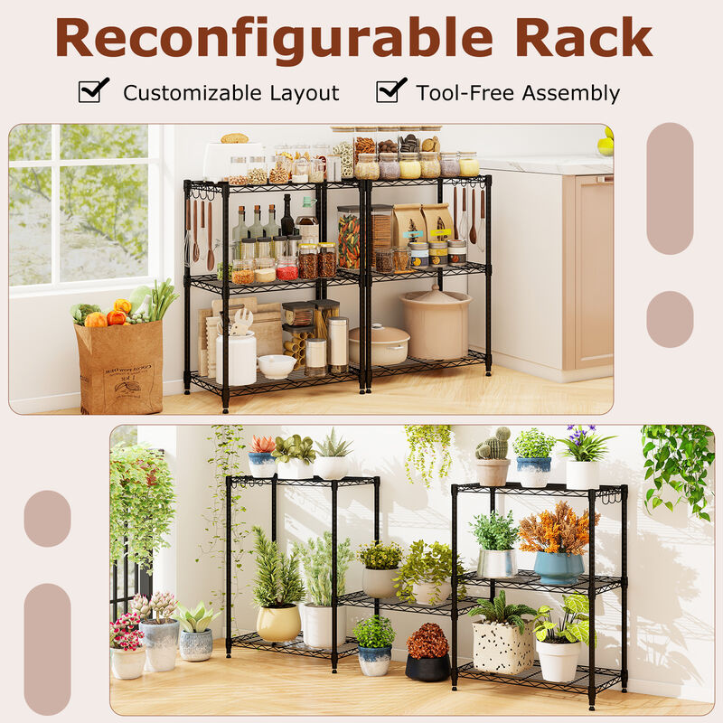 Set of 2 Metal Storage Shelves with 3 Tier V Shaped Wire Rack-Black image number 4