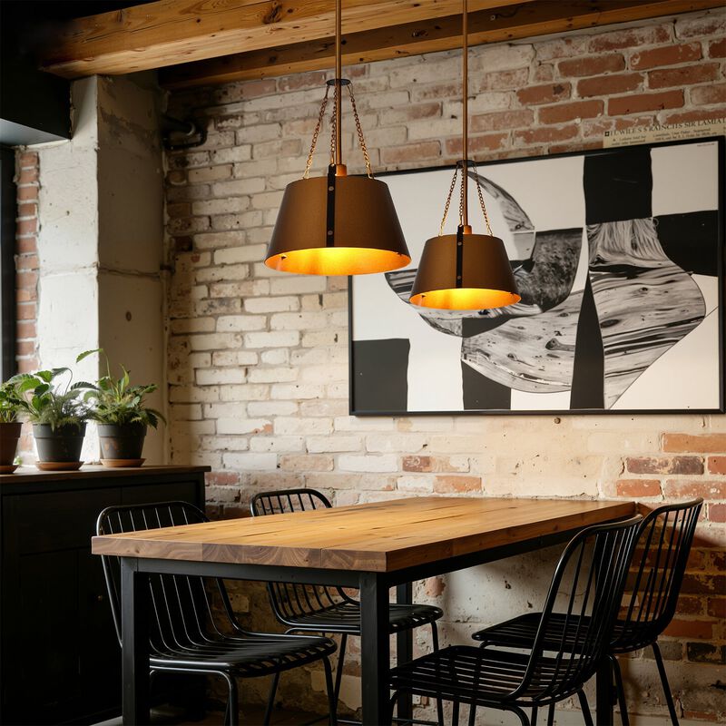 Gold Drum Pendant Light, Industrial Metal Shade, Adjustable Height image number 4