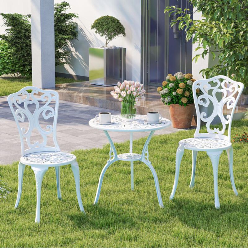 Hivvago 3 Piece All Weather Cast Aluminum Bistro Chairs and Table with Umbrella Holes