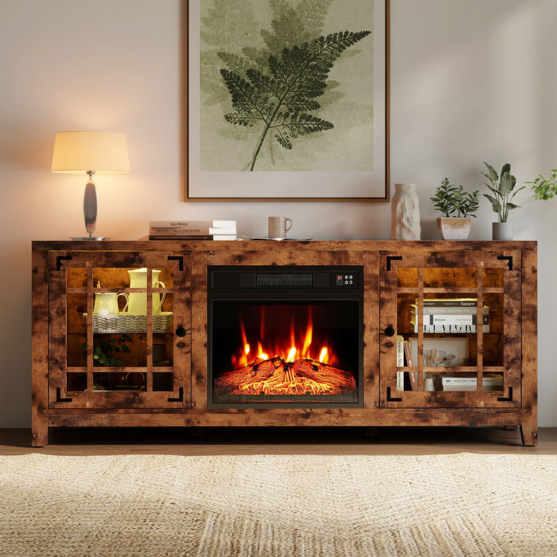 Electric Fireplace TV Stand with LED Accent Lights and Storage image number 7