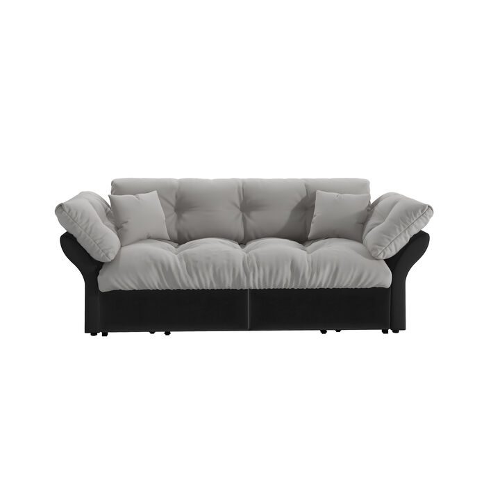 Merax Queen Pull Out Sofa Bed, 3-in-1 Convertible Sleeper Tufted Sofa with 2 Soft Pillows