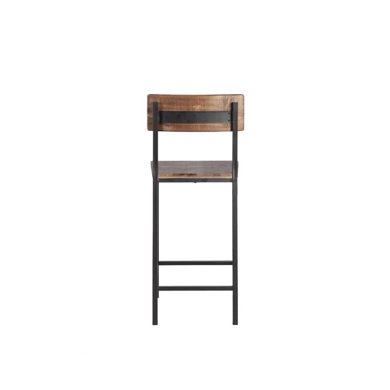 Hivvago Set of Two 25 Inch Brown and Black Solid Wood and Metal Counter Height Bar Chairs