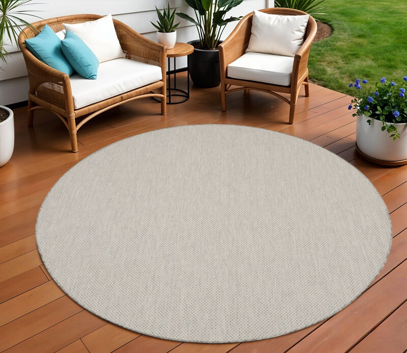 HomeRoots 10' Ivory And Gray Round Geometric Indoor Outdoor Area Rug image number 1