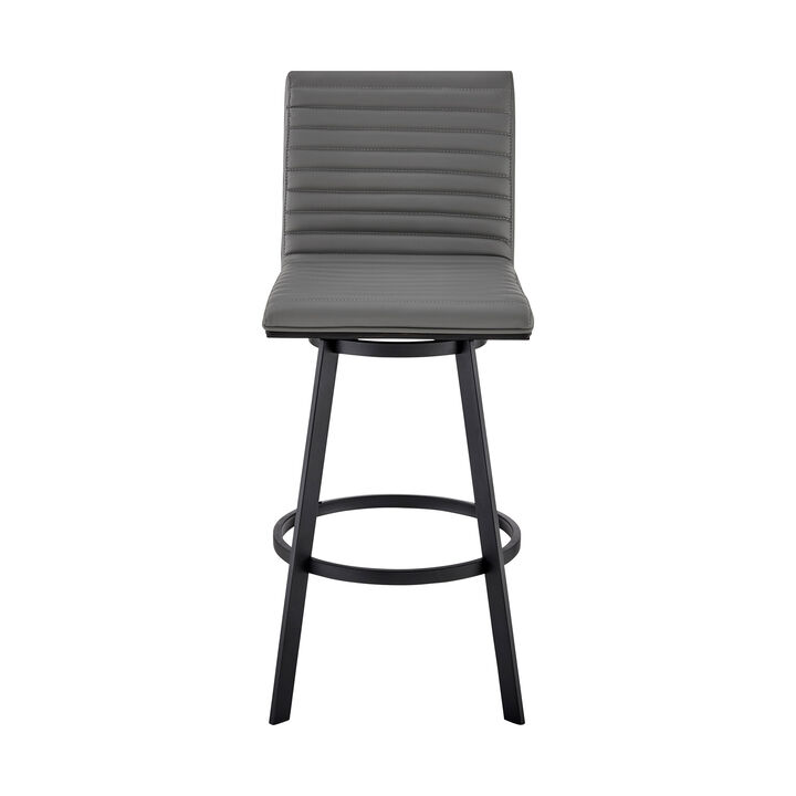 HomeRoots 26" Gray And Black Faux Leather And Fabric And Iron Counter Height Swivel Bar Chair