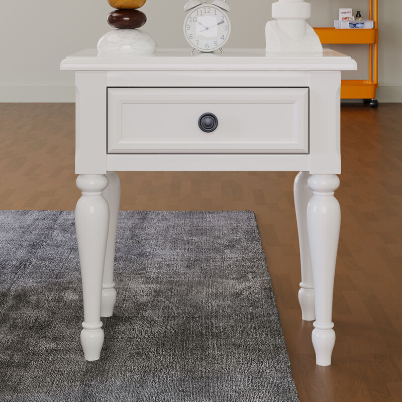 Solid Wood One-Drawer Nightstand for Nursery, Kid’s Room, Bedroom, White