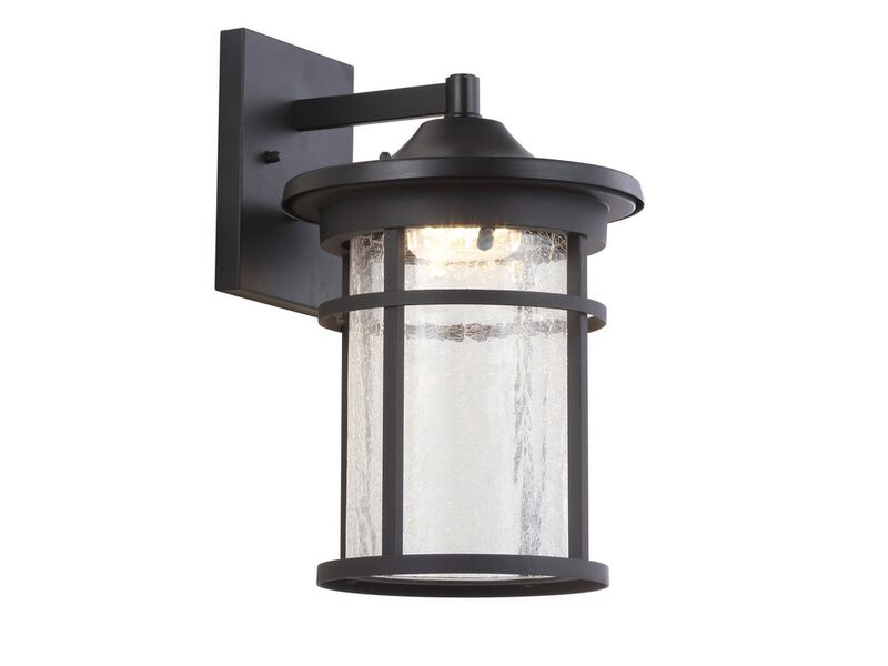 Porto 10.25" Outdoor Wall Lantern Crackled Glass/Metal Integrated LED Wall Sconce, Black image number 1