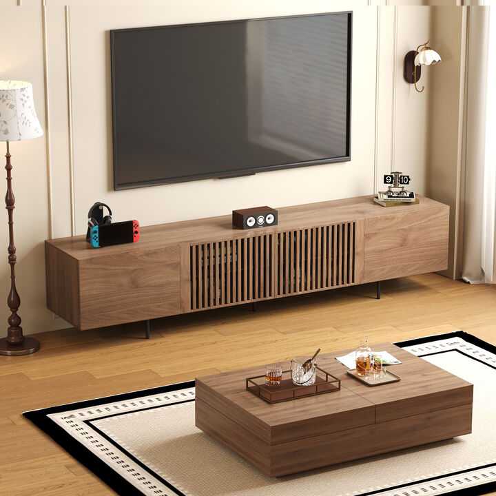 TV Stand with 4 Doors,Walnut 94.48"