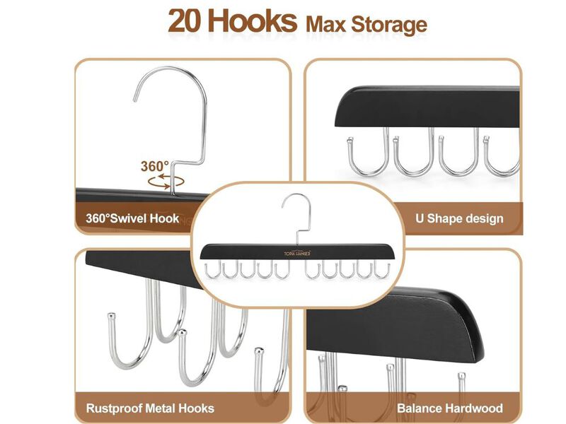 2-Pack Bra Hanger for Closet | Wooden Space-Saving Tank Top Hangers with Hooks image number 2