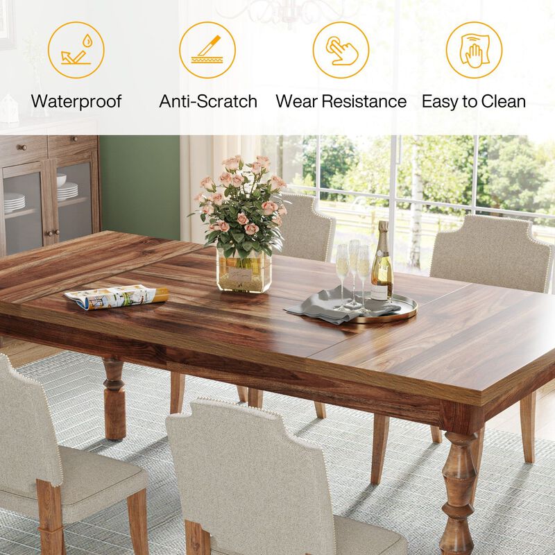 62 Inch Rectangular Dining Table with Carved Turned Legs for 4 to 6 People image number 3