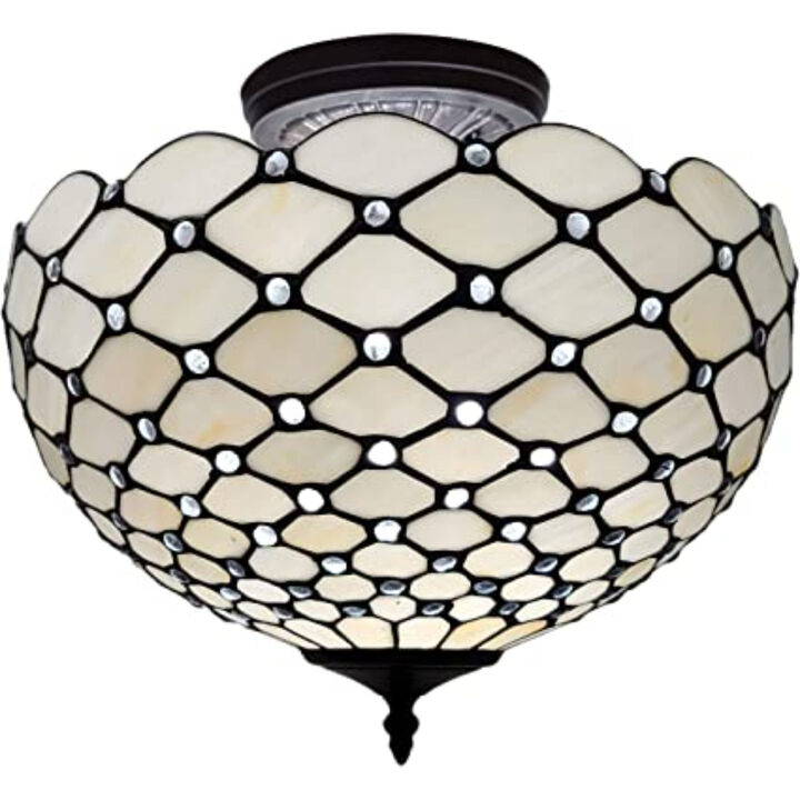 Hivvago Black and White Tiffany Style Two Light Semi Flush Ceiling Lamp