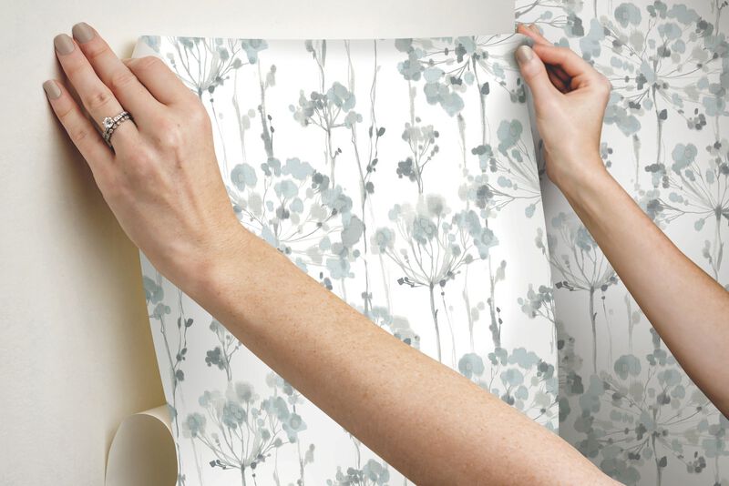 Flourish Sheer Blue & Grey Peel & Stick Wallpaper (Double Roll) image number 4