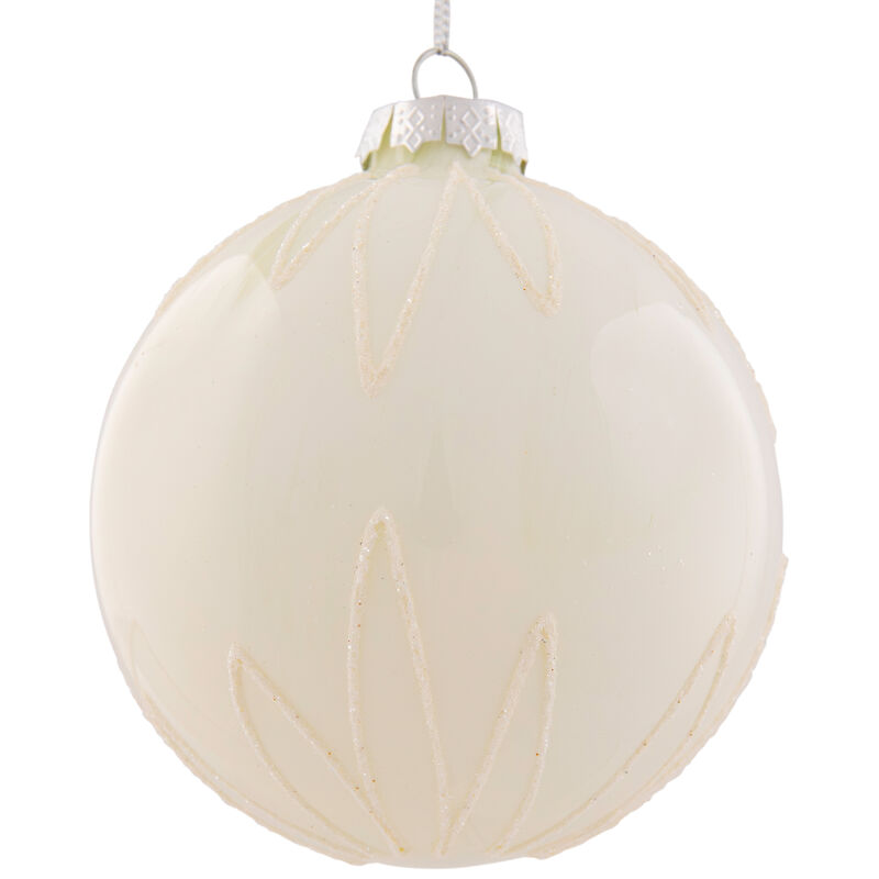 4" White Brushed Starburst Glass Ball Christmas Ornament image number 3