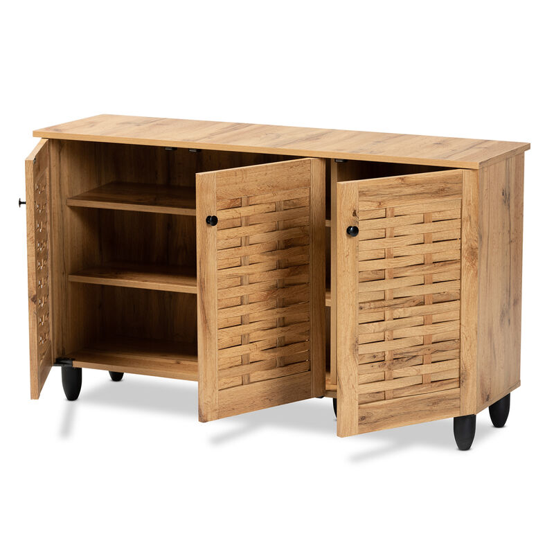 Baxton Studio Winda Modern and Contemporary Oak Brown Finished Wood 3 Door Shoe Cabinet