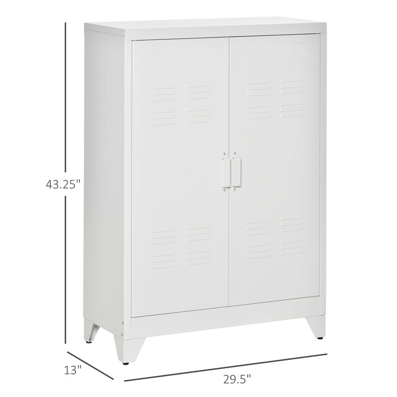 HOMCOM Industrial Storage Cabinet, Steel Garage Cabinet with Double Doors and Adjustable Shelves, White