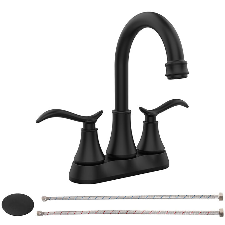 2-Handle Matte Black Vanity Sink Faucet with High Arc 360° Rotating Spout