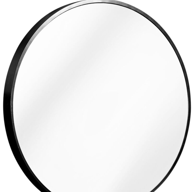 HomeRoots 27" Black Aluminum Round Framed Accent Mirror image number 2