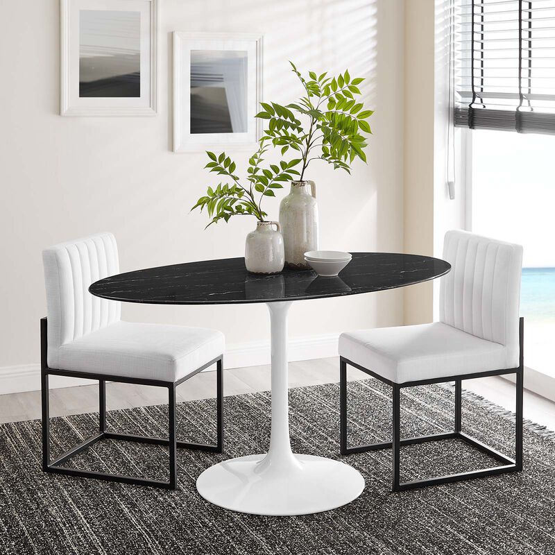Modway - Lippa 54" Oval Artificial Marble Dining Table White Black image number 1