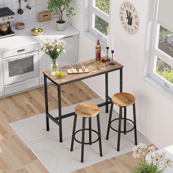 Narrow Bar Height Table with Sturdy Metal Frame, Long Pub Table for Dining or Party-Rustic Brown