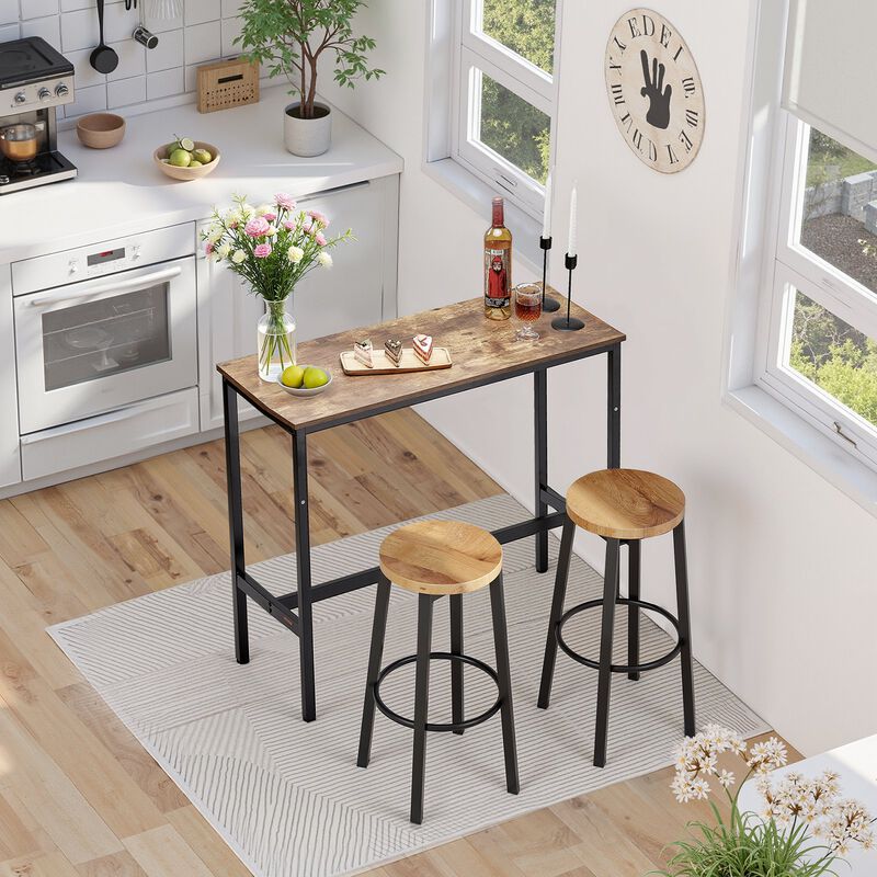 Narrow Bar Height Table with Sturdy Metal Frame, Long Pub Table for Dining or Party-Rustic Brown image number 1
