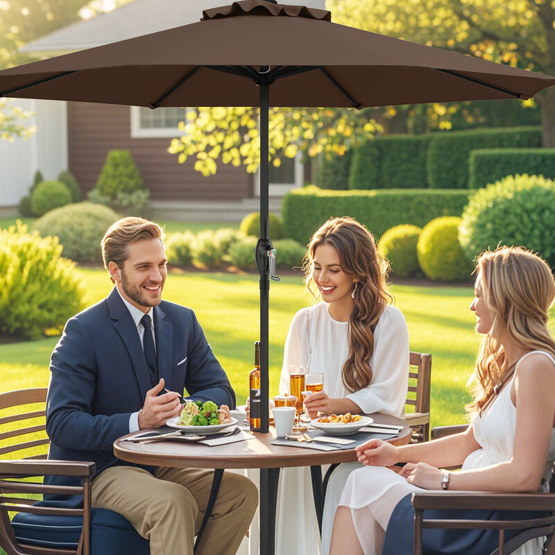 Outdoor Heavy Duty Market Umbrella with Crank Handle and 8 Sturdy Ribs