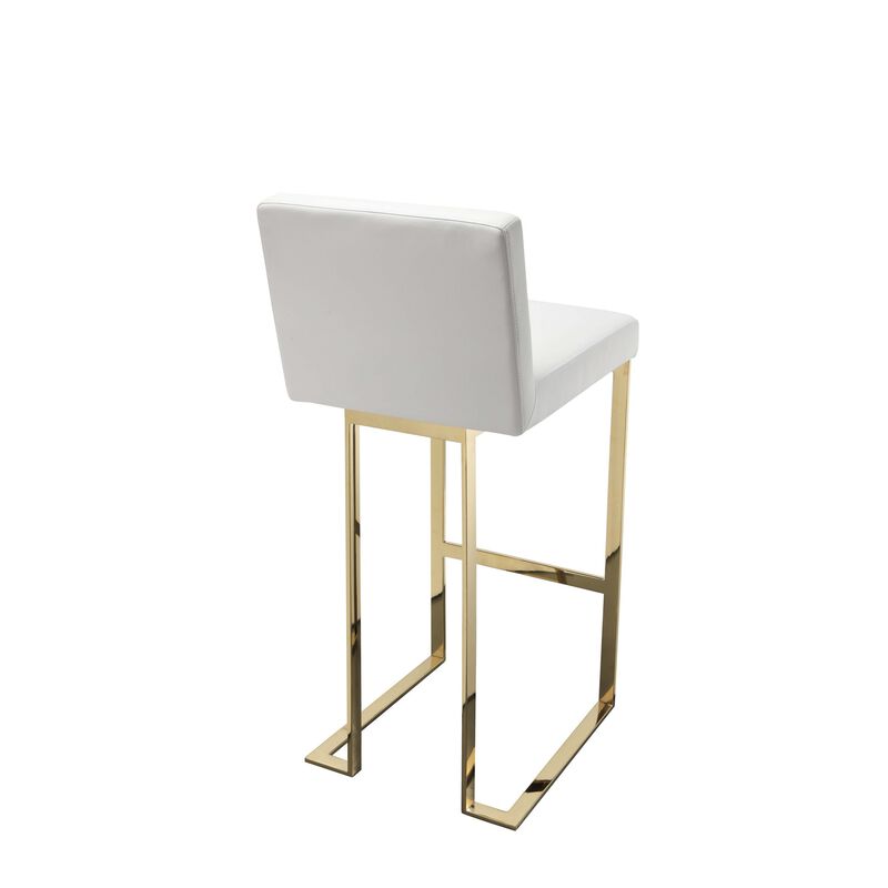 Boly 30 Inch Barstool Chair, Cushioned White Faux Leather, Gold Cantilever - Benzara image number 3