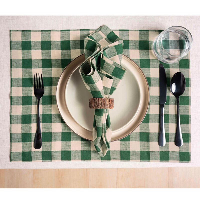 Solino Home Morgan Check 100% Linen Placemats &ndash; Set of 4, 14 x 19 in, Machine Washable, Holiday and Everyday Dining
