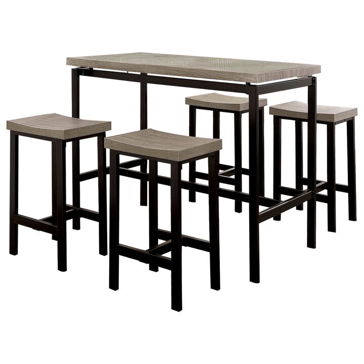 5 Piece Wooden Counter Height Table Set In Natural Brown And Black-Benzara