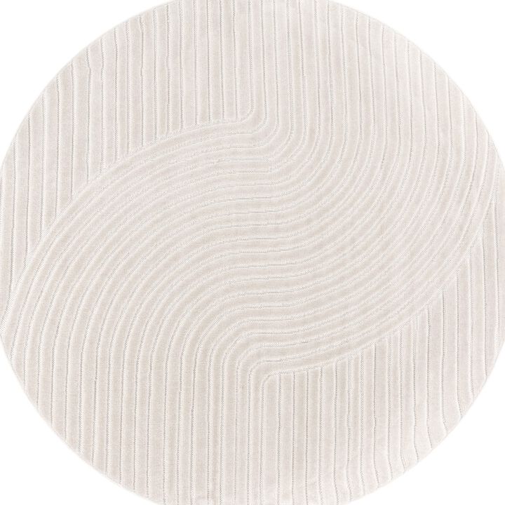 Modern Area Rug Minimalist Design with Curved Line Pattern in Cream / Green