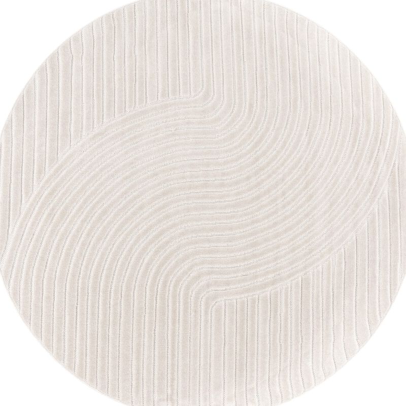 Modern Area Rug Minimalist Design with Curved Line Pattern in Cream / Green