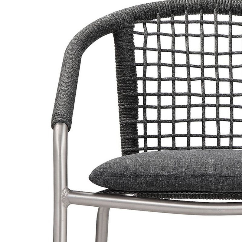 Phil 7 Piece Dining Set, Slate Gray Woven Rope, Sturdy Aluminum Frames - Benzara