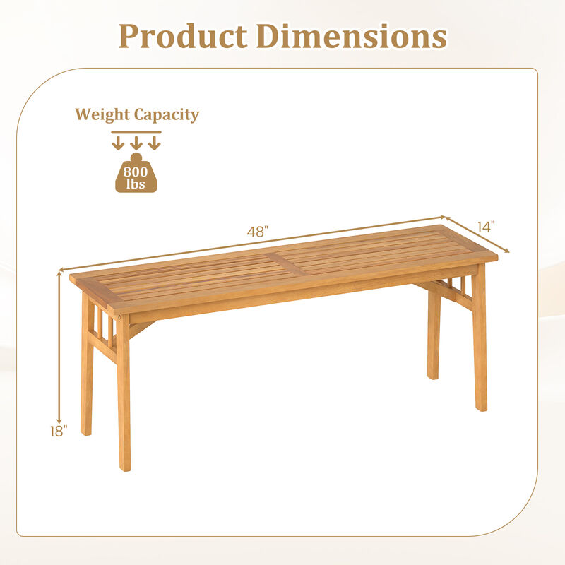 48" Acacia Wood Bench with Slatted Seat and Triangular Support Structure &ndash; 1 Piece image number 2