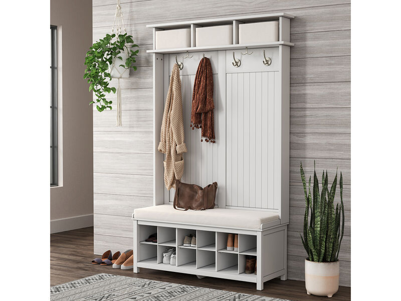 Solid Wood Entryway Hall Tree With Bench & 10 Pair Shoe Storage