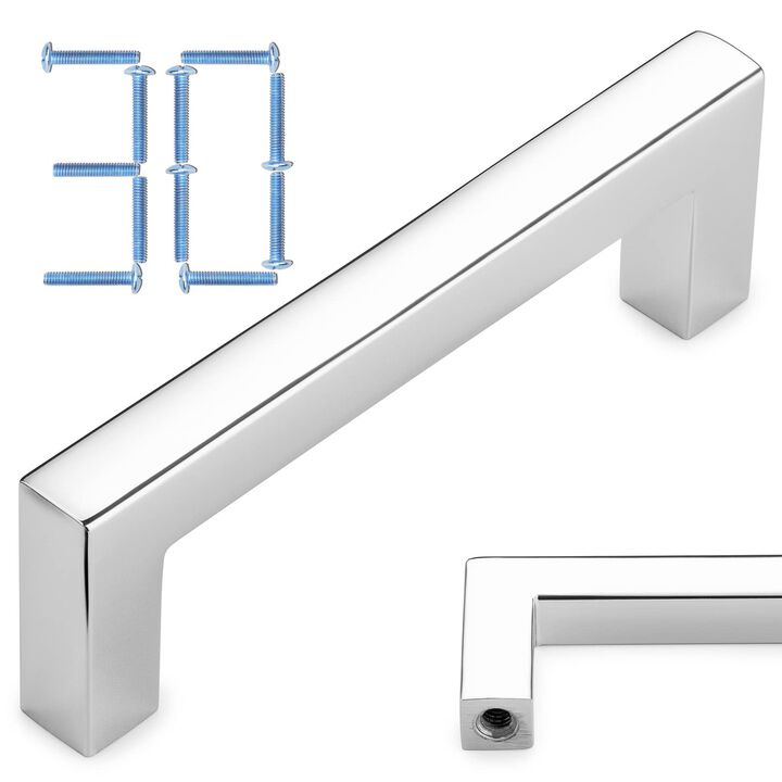 KOOFIZO 30-Pack Solid Square Bar Cabinet Handle - Chrome Furniture Pull, 3 Inch/76mm Screwhole Distance for Kitchen Cupboard Doo