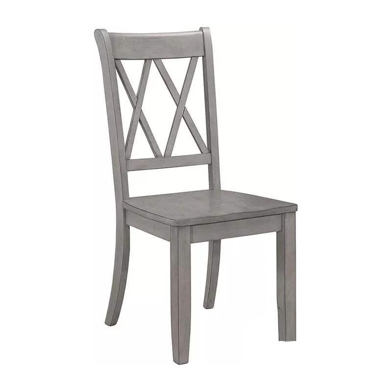 Janu Set of 2 Side Dining Chair, X Shaped Backrest, Gray Solid Wood