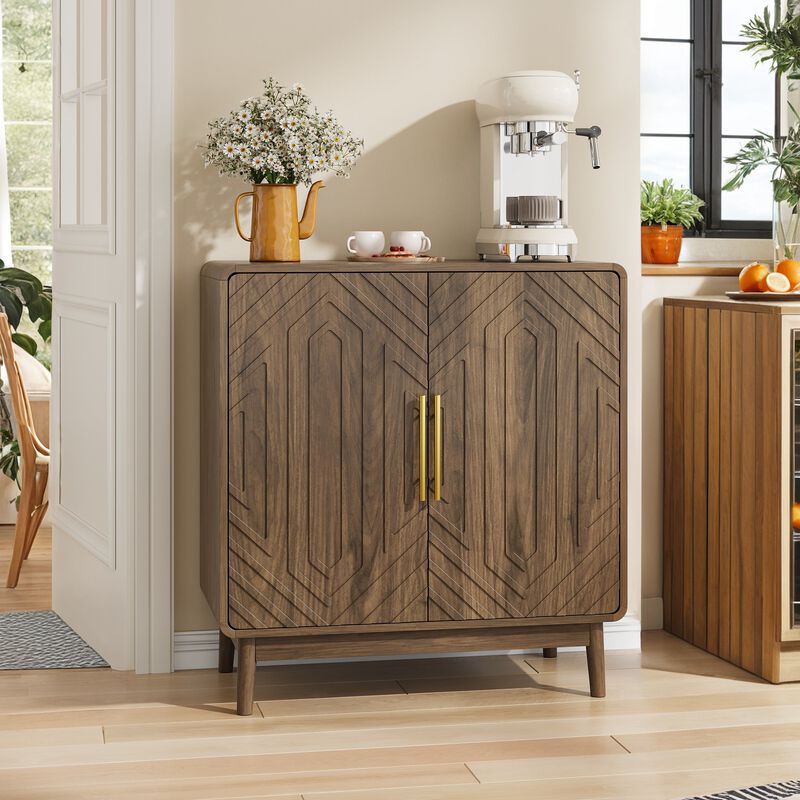 Clihome Sideboard Buffet Cabinet With Storage ,Carved 2 Door Sideboard,Multifunctional Accent Cabinet With Adjustable Layer Board image number 1