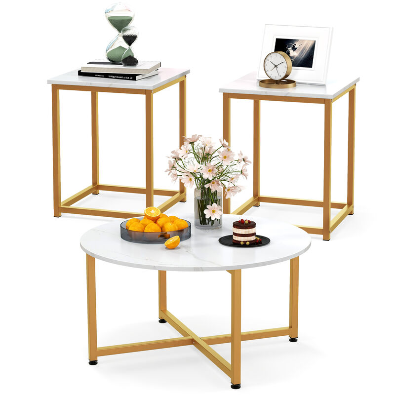 3-Piece Coffee Table Set Round Coffee Table and 2PCS Square End Tables