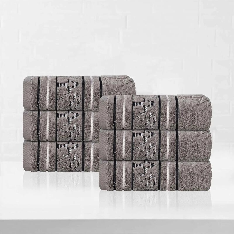 Zero Twist Cotton Hand Towel Set of 6, Floral Jacquard Soft Towels for Home Bathroom Use image number 1