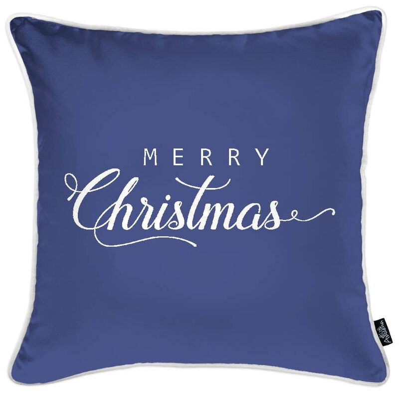 Homezia Set Of Four 18" X 18" Blue Zippered Polyester Christmas Reindeer Throw Pillow