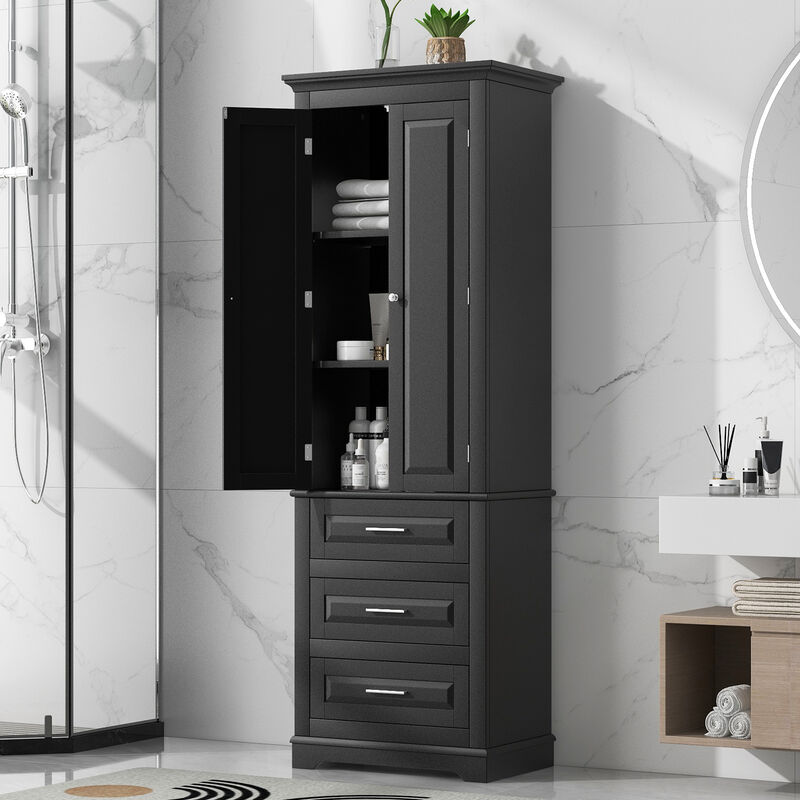 Whisen Verticle Tall Storage Cabinet with Three Drawers