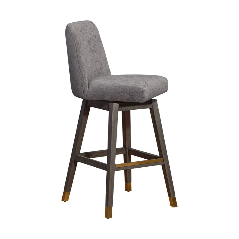 Lara 30 Inch Swivel Barstool Chair, Soft Mocha Polyester, Gray Wood Legs-Benzara image number 6