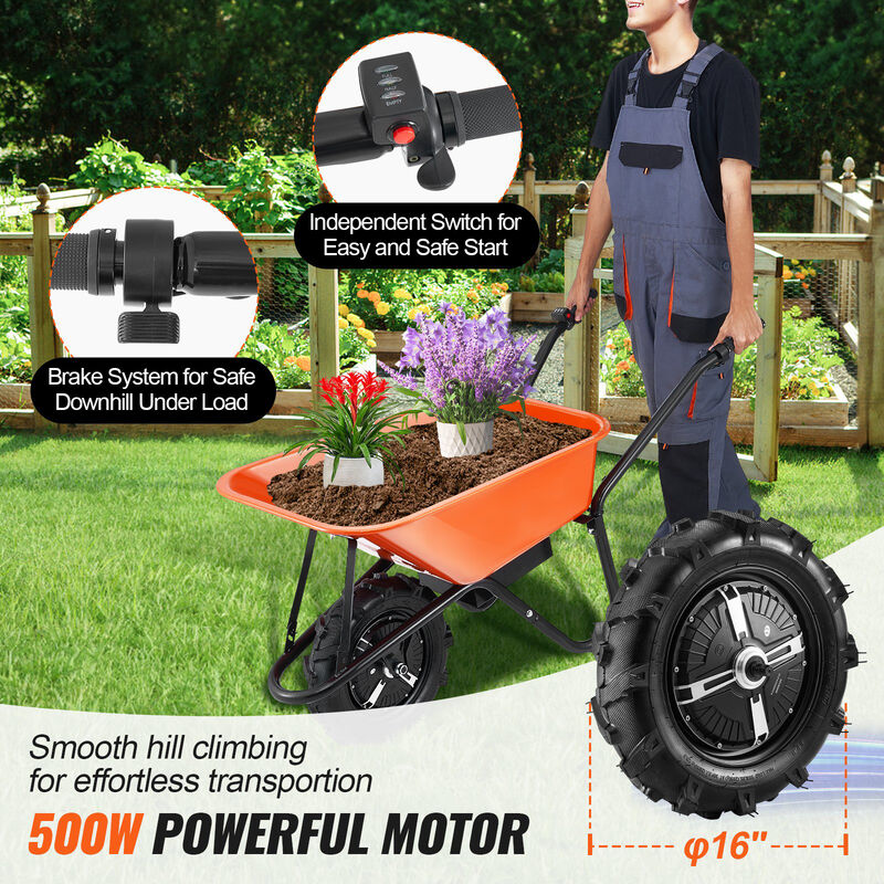 Electric Wheelbarrow Cart One Wheel 5 Cu Ft Powered Dump Cart 330 lbs
