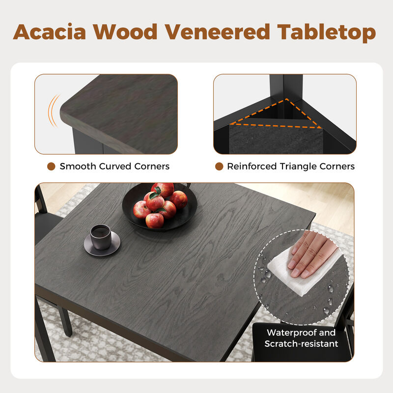 Square Wooden Dining Table Set for 2 with 3 Pieces