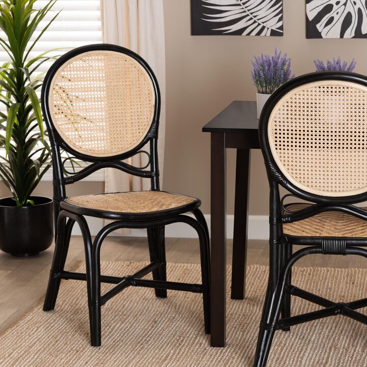Bali & Pari Ayana Mid-Century Modern Two-Tone Black and Natural Brown Rattan Dining Chair