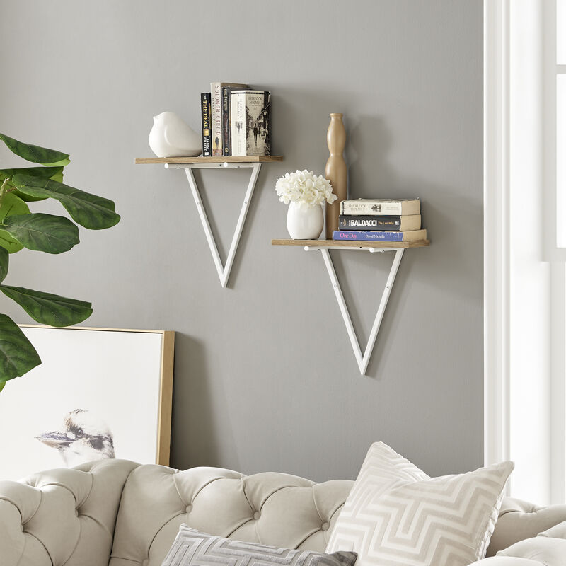 Contemporary Decorative Triangle Accent Metal Frame Wall Shelf - Reversible Configuration
