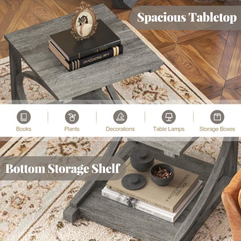 Hivvago C-shaped 24 Inch 2 Tier Square End Table Sofa Side Table