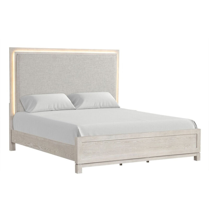 Queen Bedroom Set in Weathered Gray Wood with White & Silver Accents &ndash; 2 Piece Set with Nightstand image number 3