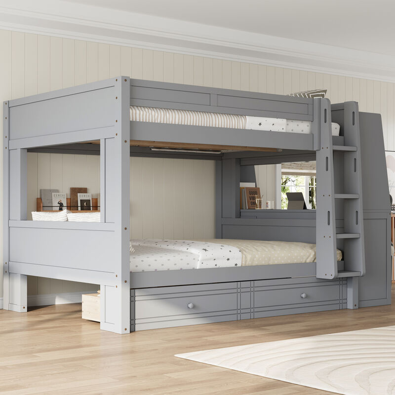 Merax Multifunctional Bunk Bed with Desk, Bookshelves & Drawers